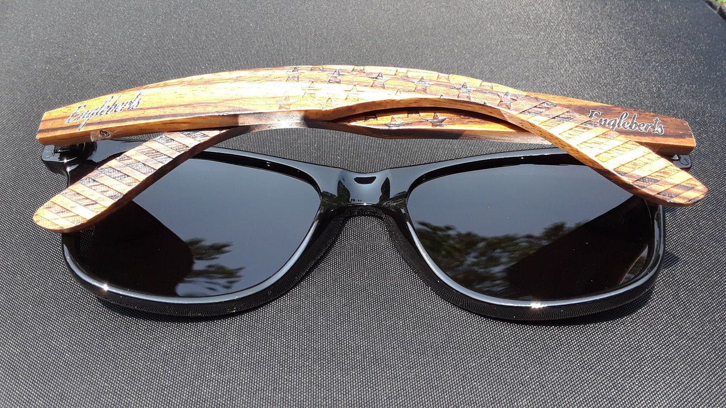 Zebrawood Sunglasses, Stars and Bars With Wooden Case, Polarized,