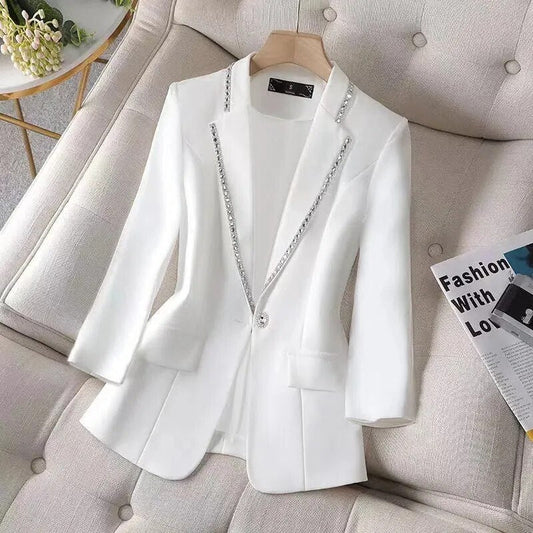 Womens Blazer Jacket White New Suit Jacket Women's Fashion Thin Black