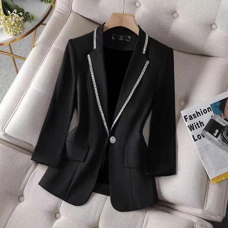 Womens Blazer Jacket White New Suit Jacket Women's Fashion Thin Black