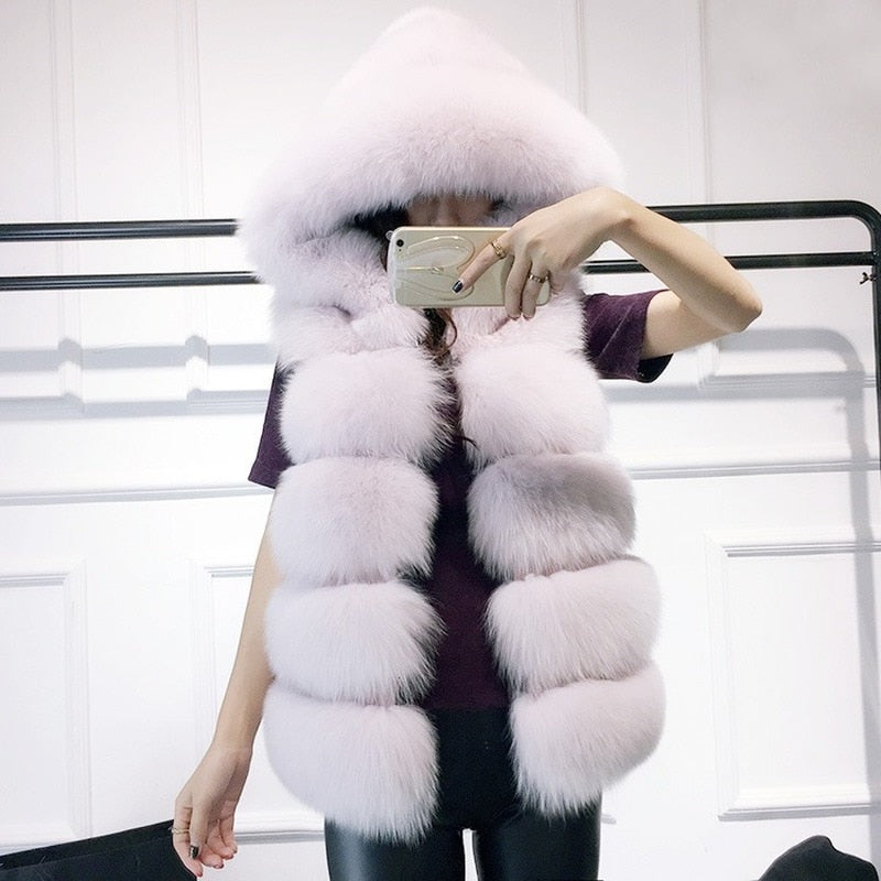 2022 Winter Sleeveless Artificial Fox Fur Coat Gilet Faux Fur Jacket