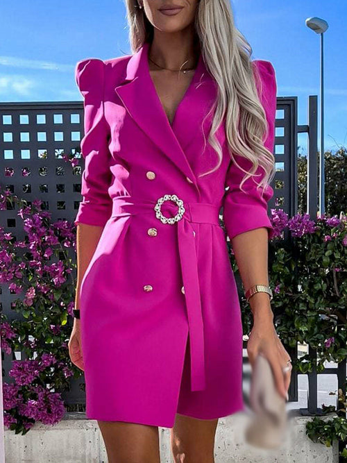 Notched Collar Blazer Straight Dress