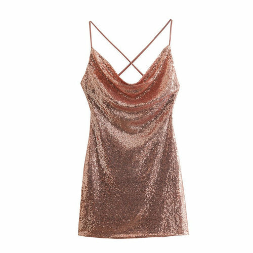 Golden Sequined Sexy Women Dress