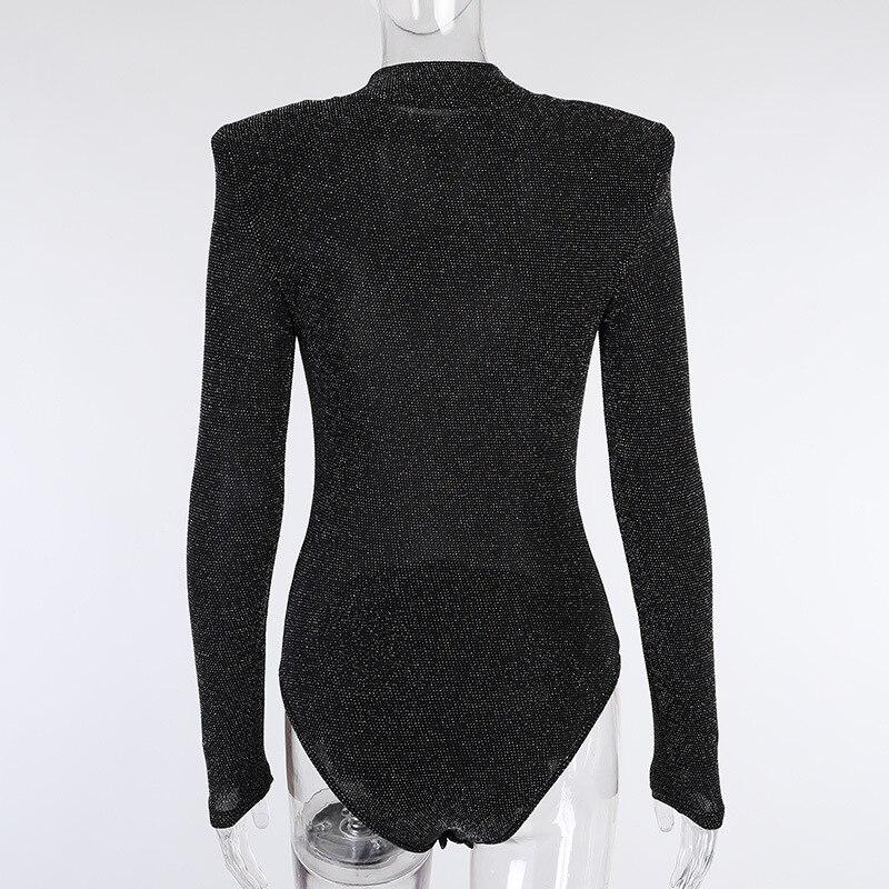 Long Sleeve Turtleneck Women Sexy Bodysuit Glitter