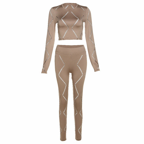 Sexy Hollow High Waist Tight Trousers Casual Sports Suit