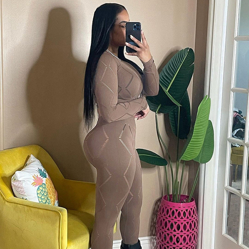 Sexy Hollow High Waist Tight Trousers Casual Sports Suit