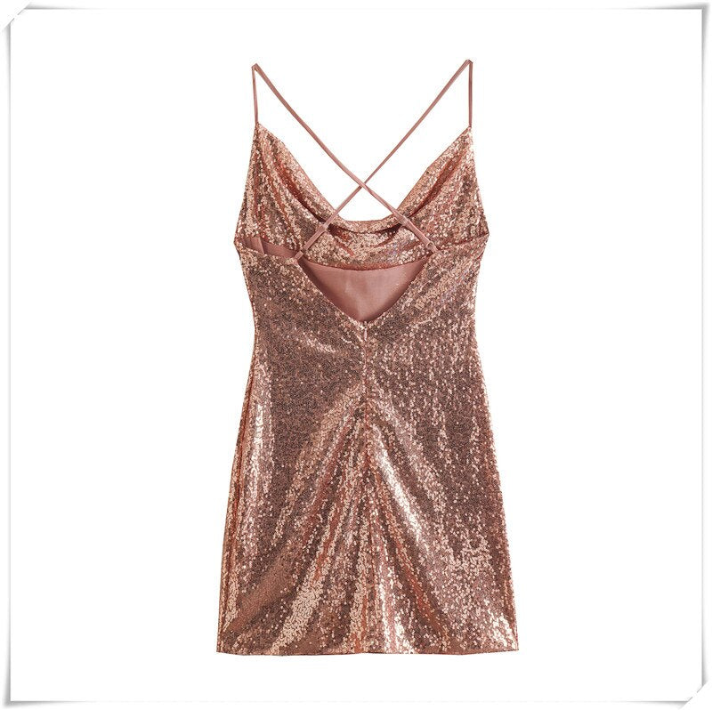 Golden Sequined Sexy Women Dress