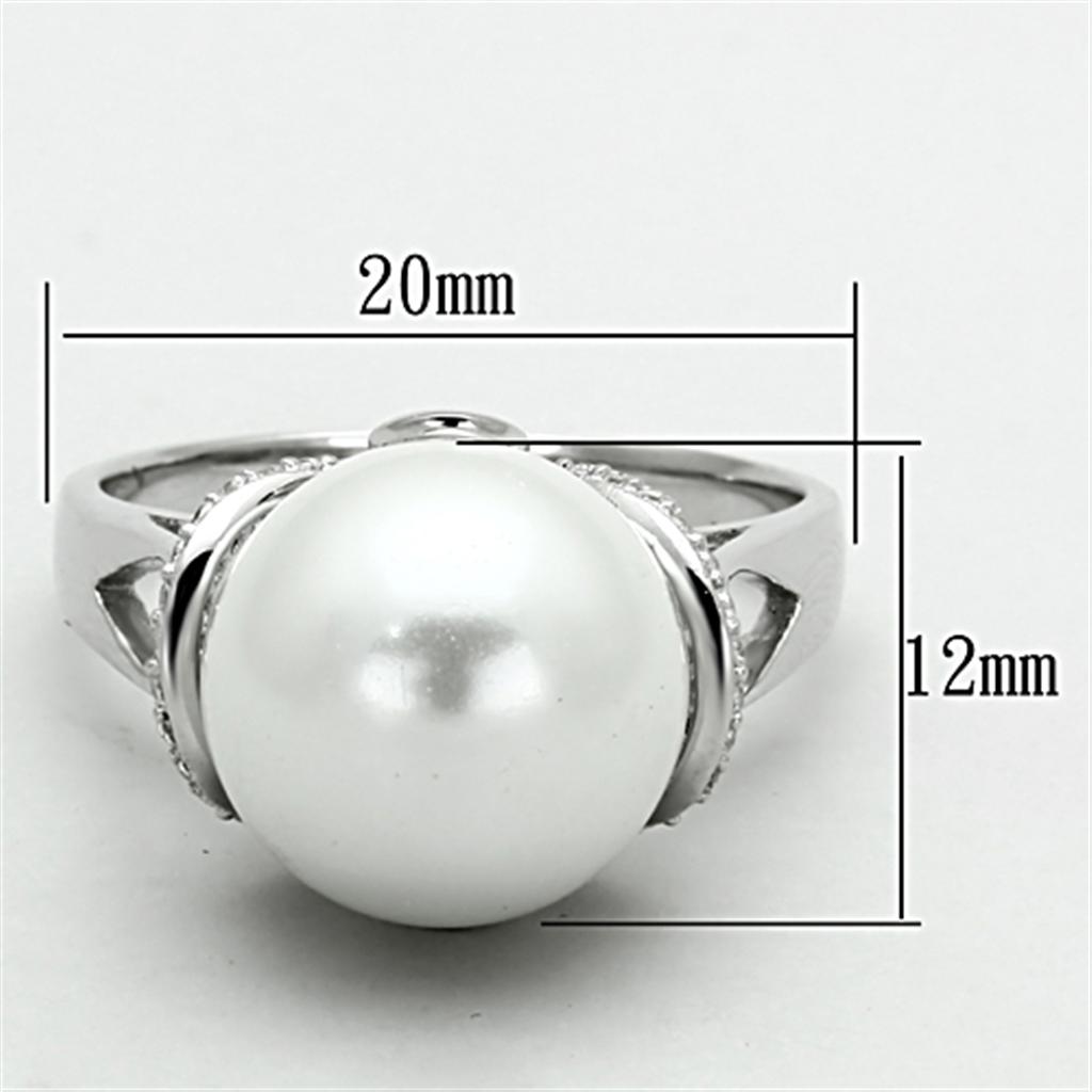 TS154 - Rhodium 925 Sterling Silver Ring with Synthetic Pearl in White