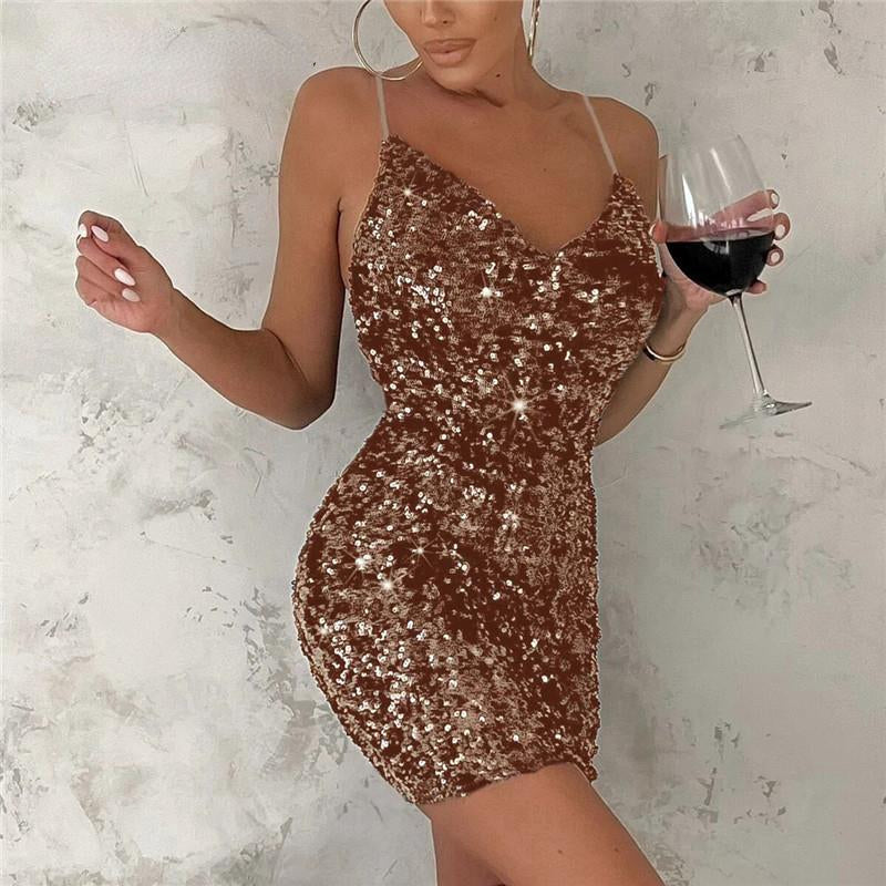 Golden Sequined Sexy Women Dress