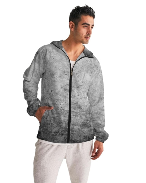 Mens Lightweight Windbreaker Jacket With Hood And Zipper Closure, Grey