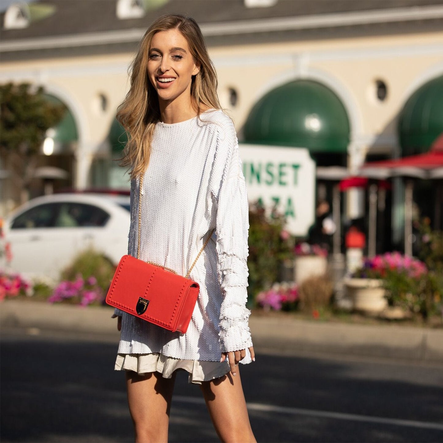 Josie Red Leather Purse with Chain